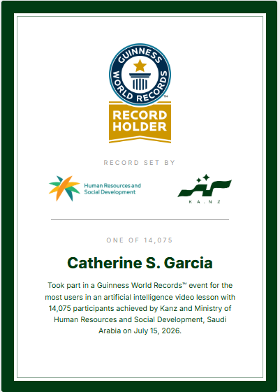 Guinness World Records certificate, Catherine S. Garcia